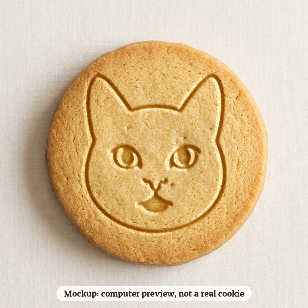 Black Cat Face cookie stamp - cookie mockup, a computer preview, not a real cookie