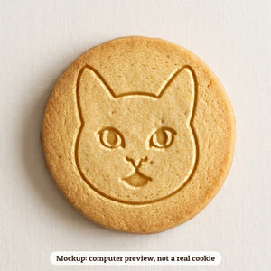 Black Cat Face cookie stamp - cookie mockup, a computer preview, not a real cookie