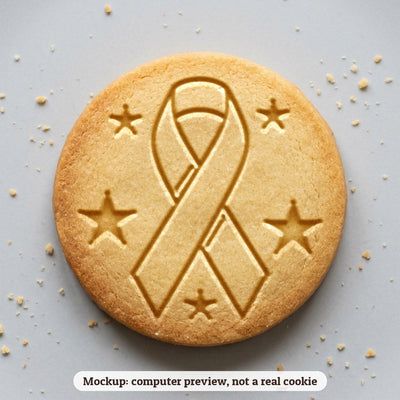 Breast Cancer Ribbon cookie stamp - cookie mockup, a computer preview, not a real cookie