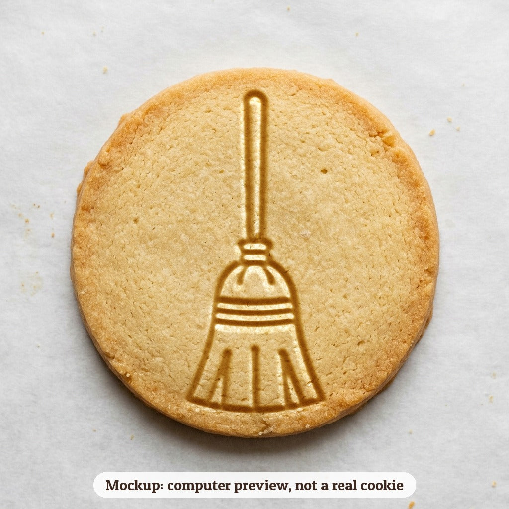 Broomstick cookie stamp - cookie mockup, a computer preview, not a real cookie
