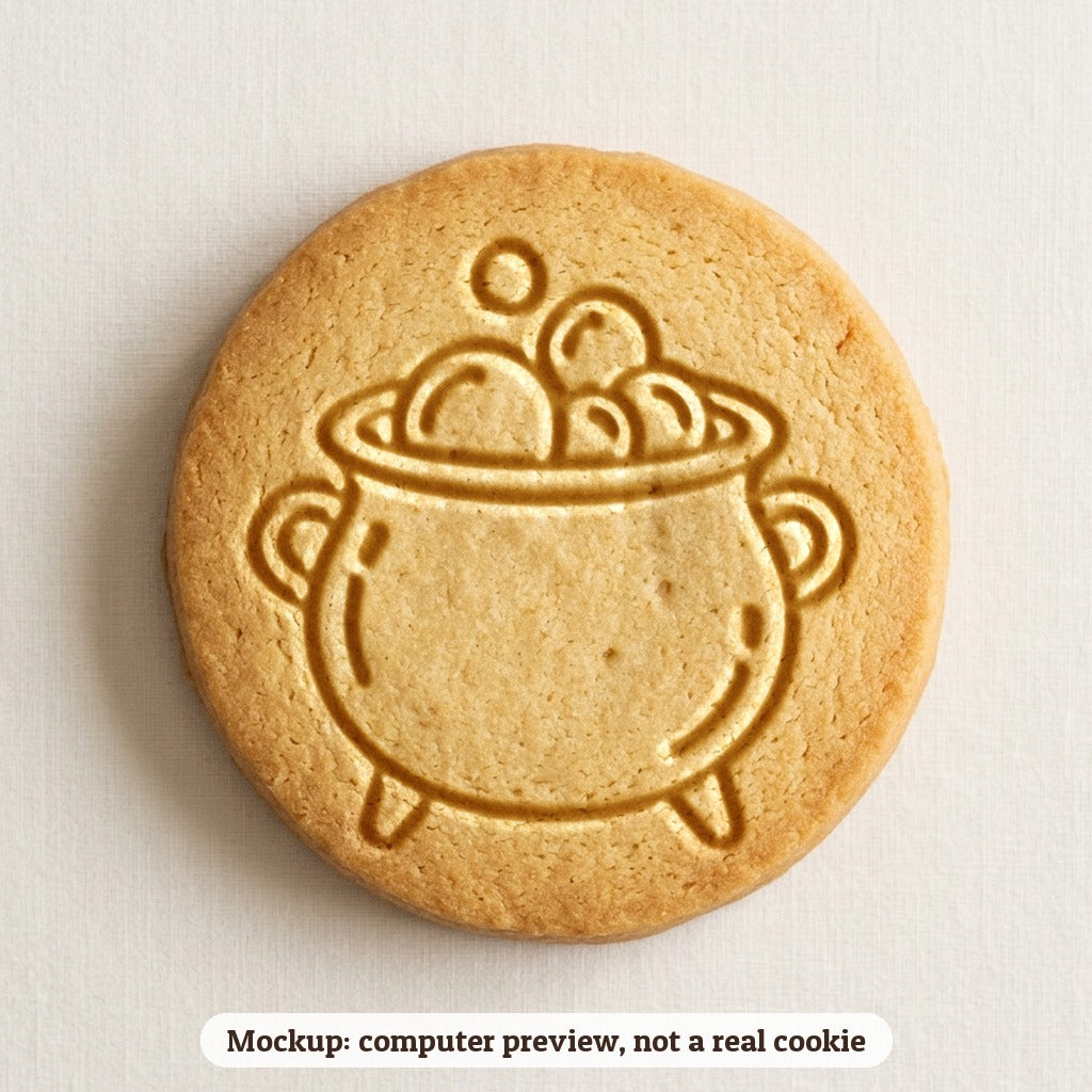 Bubbling Cauldron cookie stamp - cookie mockup, a computer preview, not a real cookie