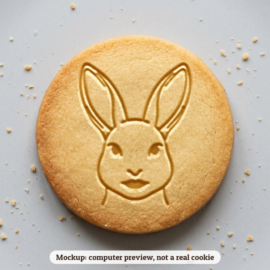Bunny Face cookie stamp - cookie mockup, a computer preview, not a real cookie