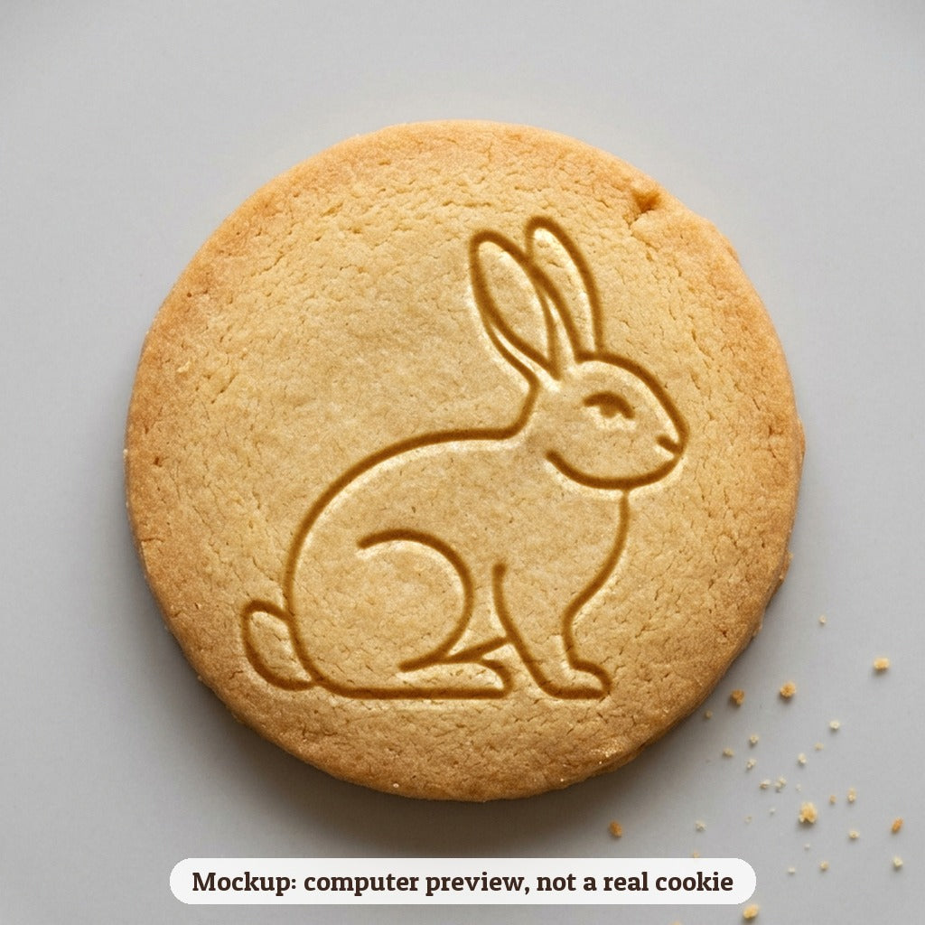 Bunny Silhouette cookie stamp - cookie mockup, a computer preview, not a real cookie