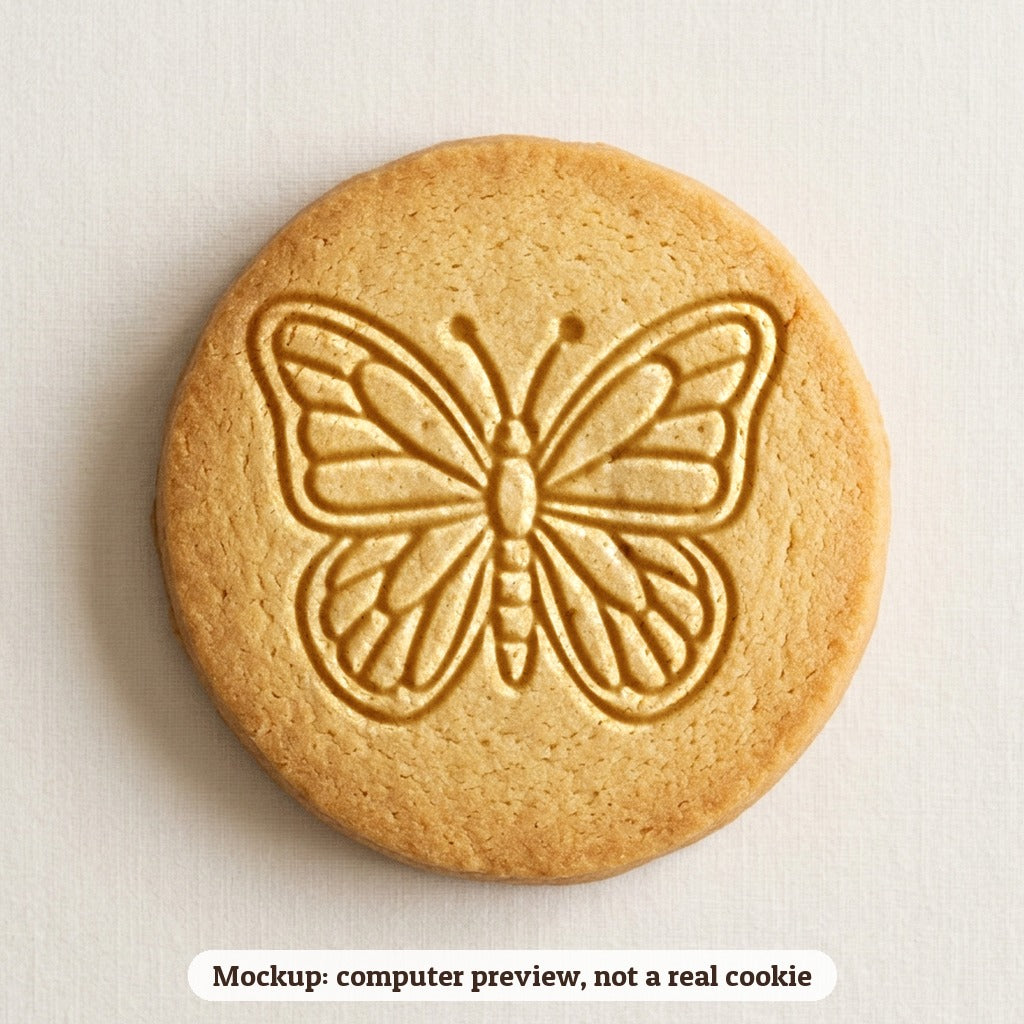 Butterfly cookie stamp - cookie mockup, a computer preview, not a real cookie