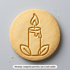 Candle and Leaves cookie stamp - cookie mockup, a computer preview, not a real cookie