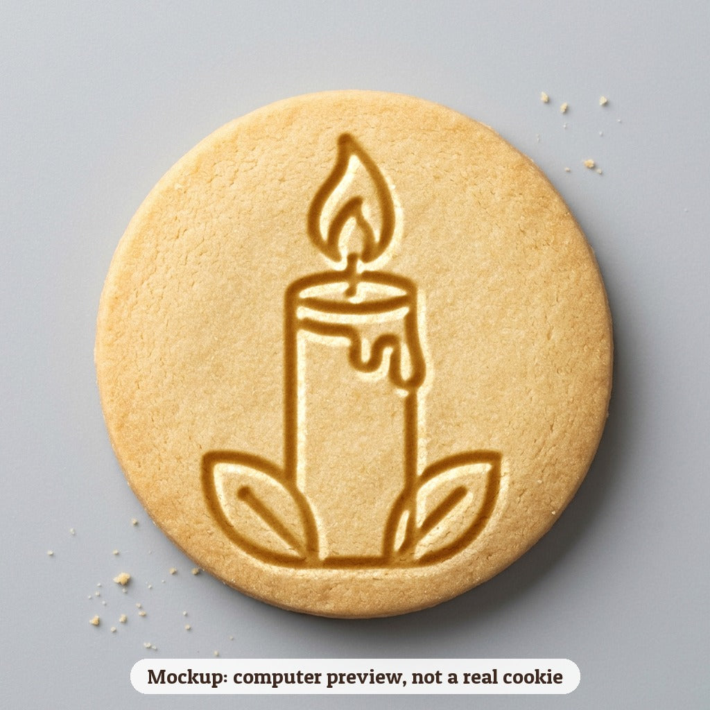 Candle and Leaves cookie stamp - cookie mockup, a computer preview, not a real cookie