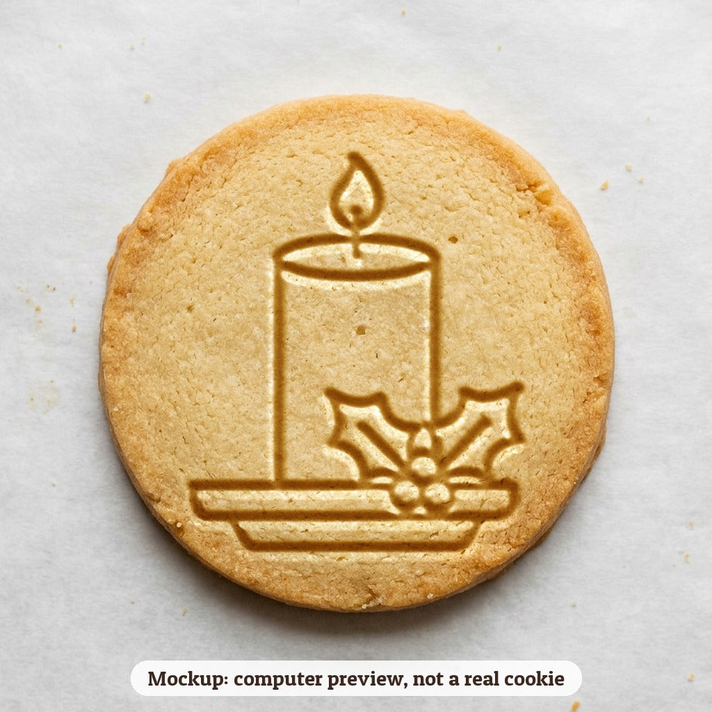 Candle in a Holder cookie stamp - cookie mockup, a computer preview, not a real cookie