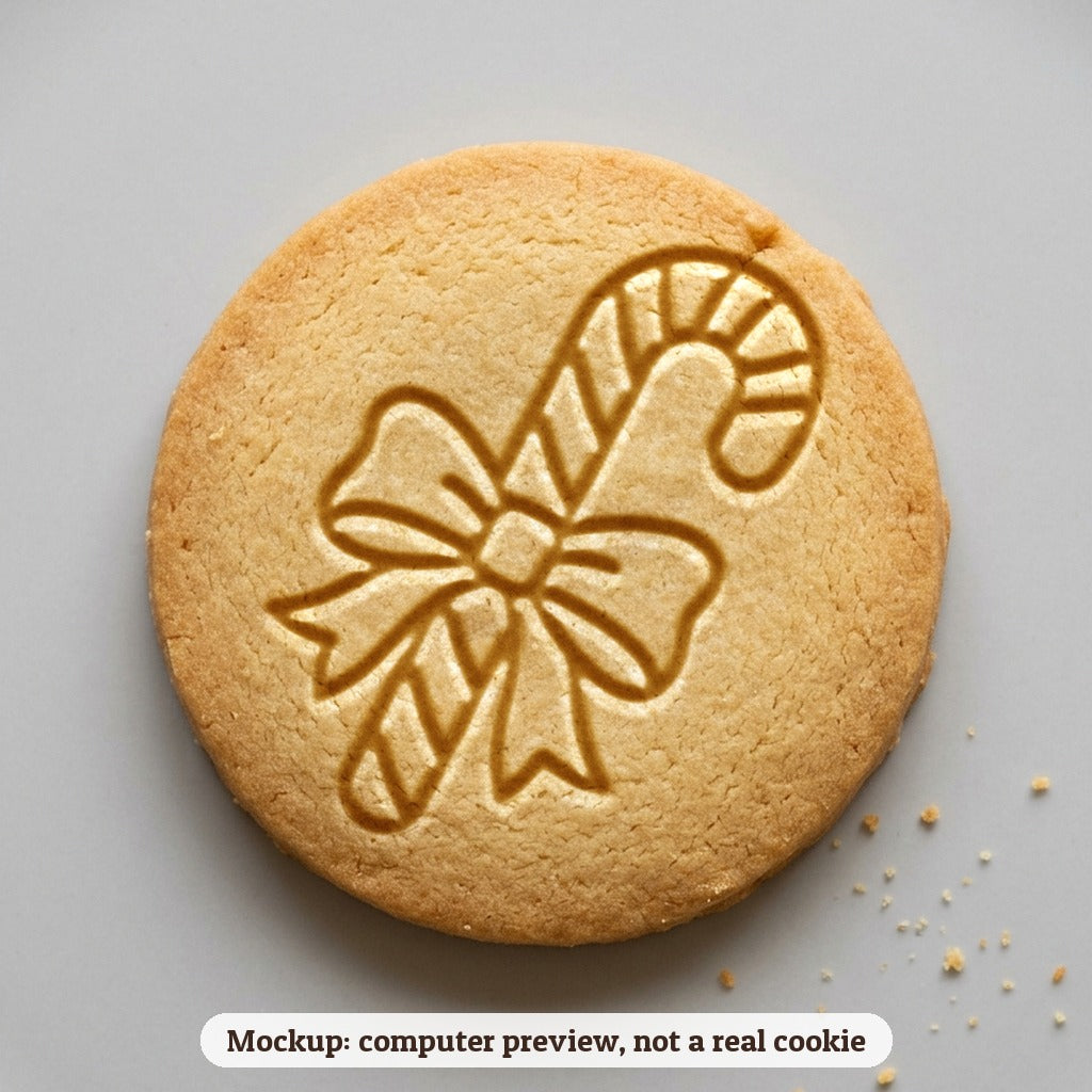 Candy Cane with a Bow cookie stamp - cookie mockup, a computer preview, not a real cookie
