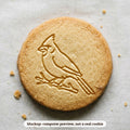 Cardinal in the Snow cookie stamp - cookie mockup, a computer preview, not a real cookie