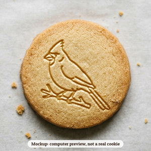 Cardinal in the Snow cookie stamp - cookie mockup, a computer preview, not a real cookie