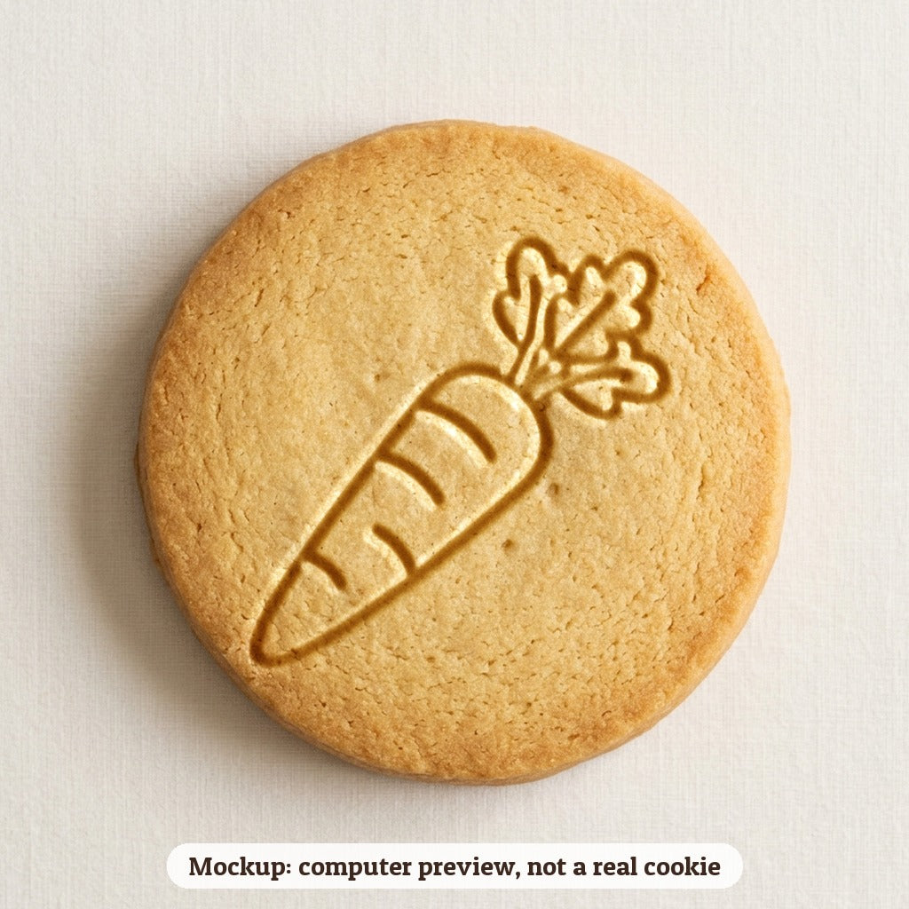 Carrot cookie stamp - cookie mockup, a computer preview, not a real cookie