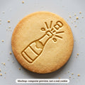 Champagne Bottle Popping cookie stamp - cookie mockup, a computer preview, not a real cookie