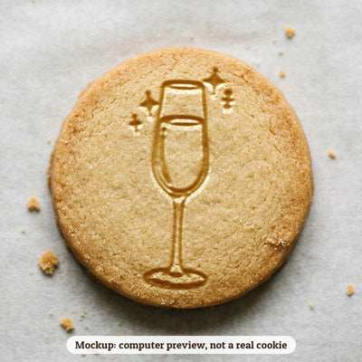 Champagne Glass cookie stamp - cookie mockup, a computer preview, not a real cookie