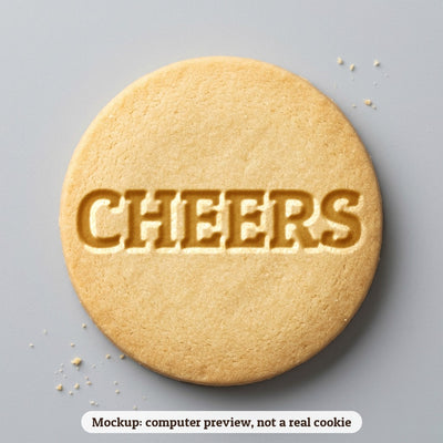 Cheers cookie stamp - cookie mockup, a computer preview, not a real cookie