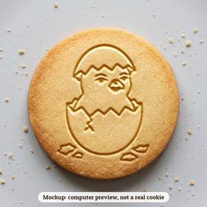 Chick in an Eggshell cookie stamp - cookie mockup, a computer preview, not a real cookie