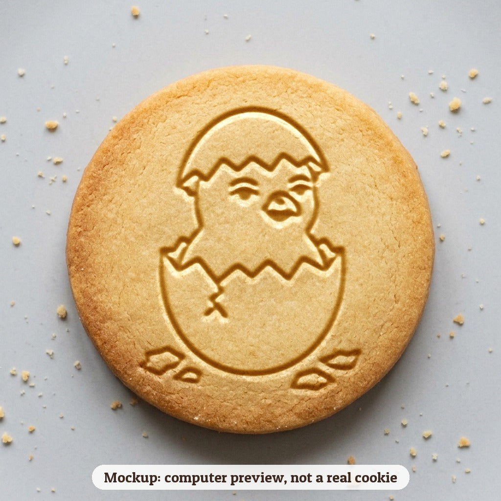 Chick in an Eggshell cookie stamp - cookie mockup, a computer preview, not a real cookie