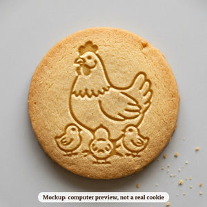 Chicken & Chicks cookie stamp - cookie mockup, a computer preview, not a real cookie