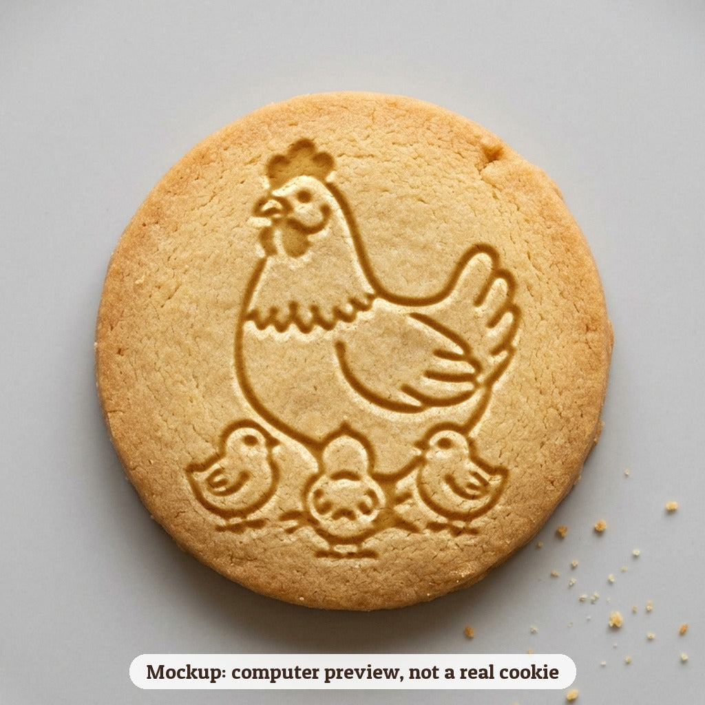 Chicken & Chicks cookie stamp - cookie mockup, a computer preview, not a real cookie