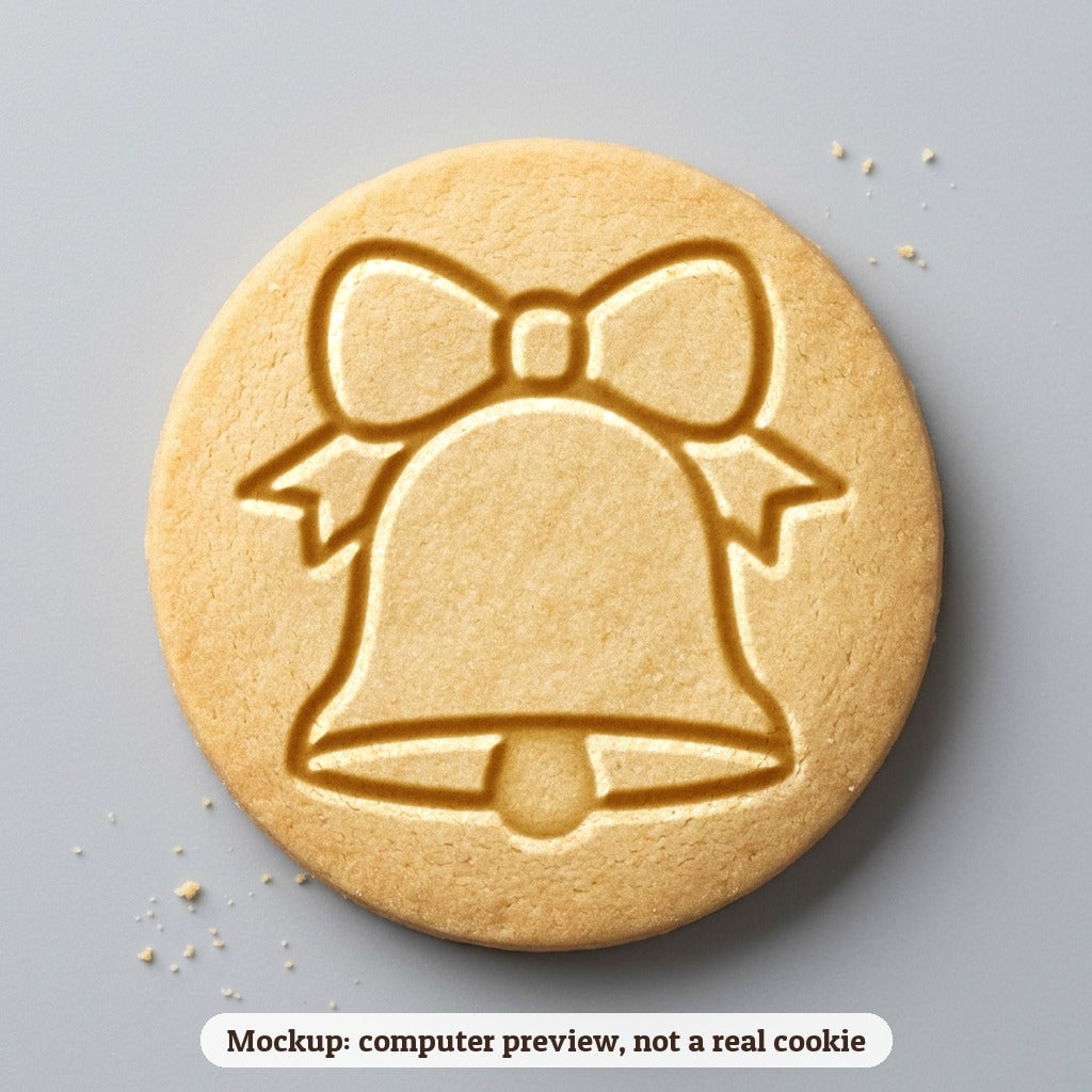 Christmas Bell cookie stamp - cookie mockup, a computer preview, not a real cookie