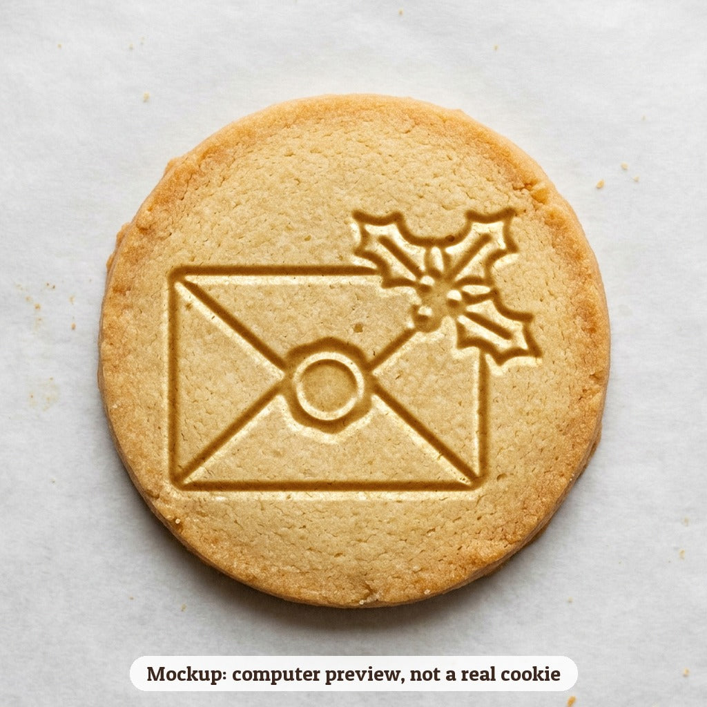 Christmas Card cookie stamp - cookie mockup, a computer preview, not a real cookie