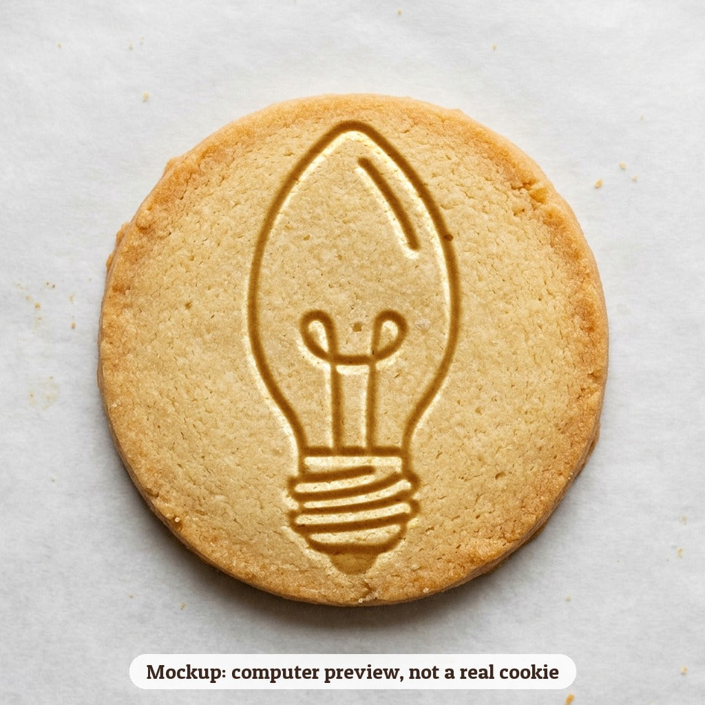 Christmas Light Bulb cookie stamp - cookie mockup, a computer preview, not a real cookie