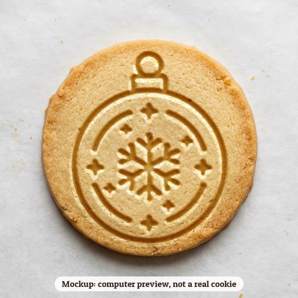 Christmas Ornament cookie stamp - cookie mockup, a computer preview, not a real cookie