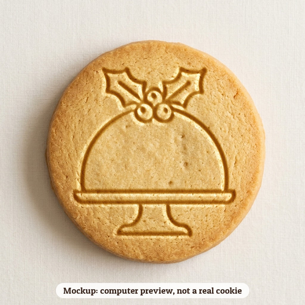 Christmas Pudding cookie stamp - cookie mockup, a computer preview, not a real cookie