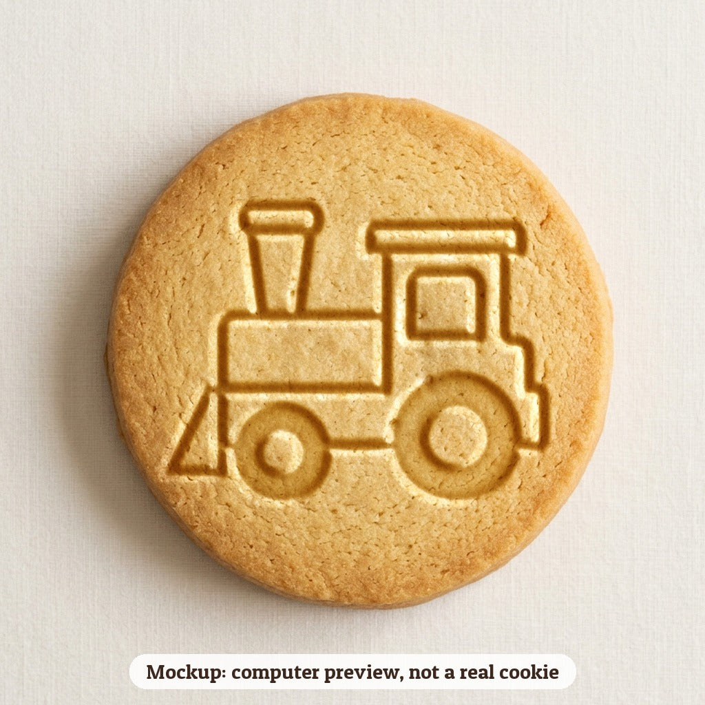 Christmas Train cookie stamp - cookie mockup, a computer preview, not a real cookie
