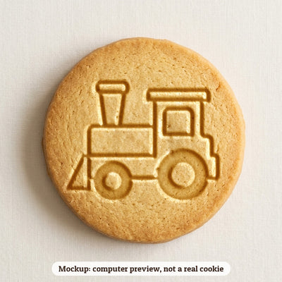 Christmas Train cookie stamp - cookie mockup, a computer preview, not a real cookie