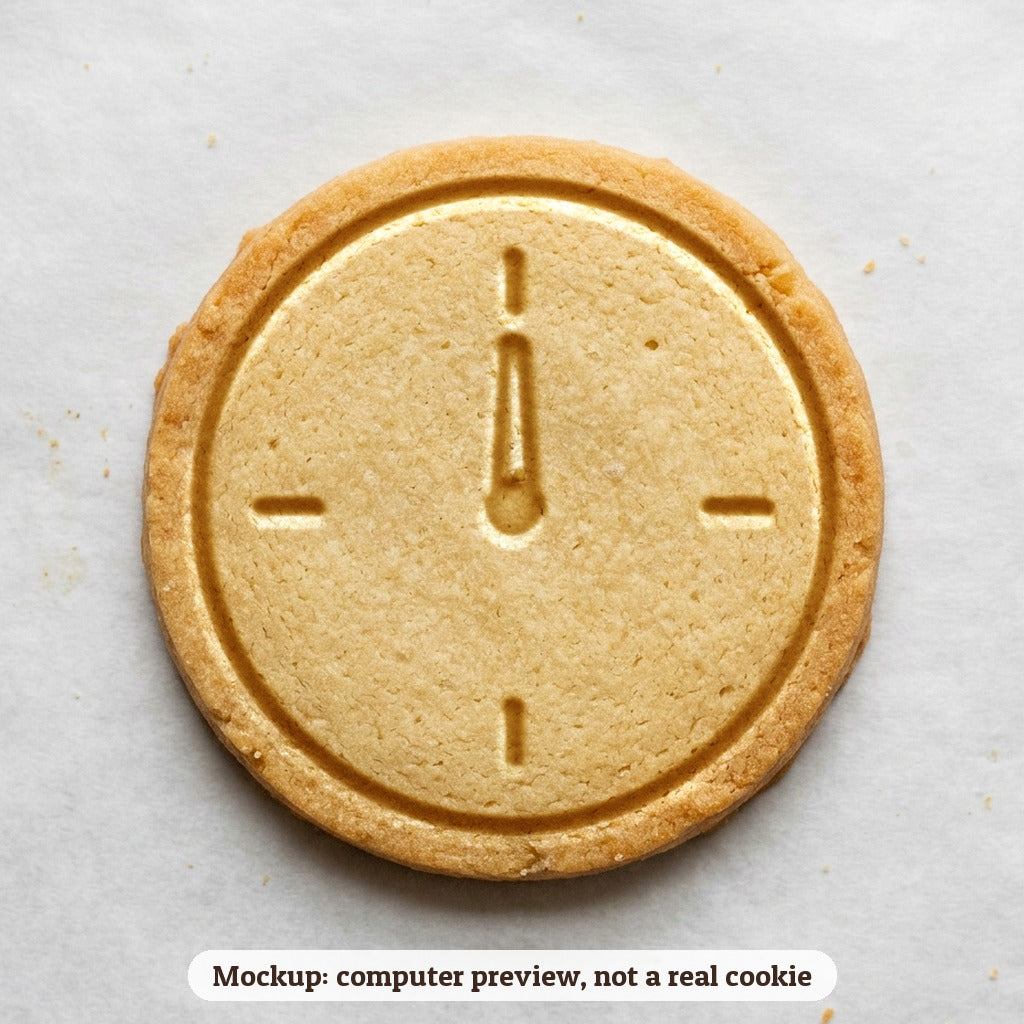 Clock at Midnight cookie stamp - cookie mockup, a computer preview, not a real cookie