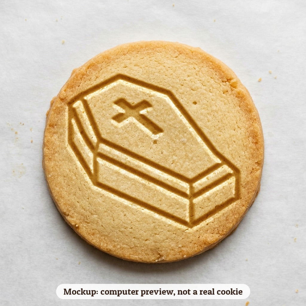 Coffin cookie stamp - cookie mockup, a computer preview, not a real cookie
