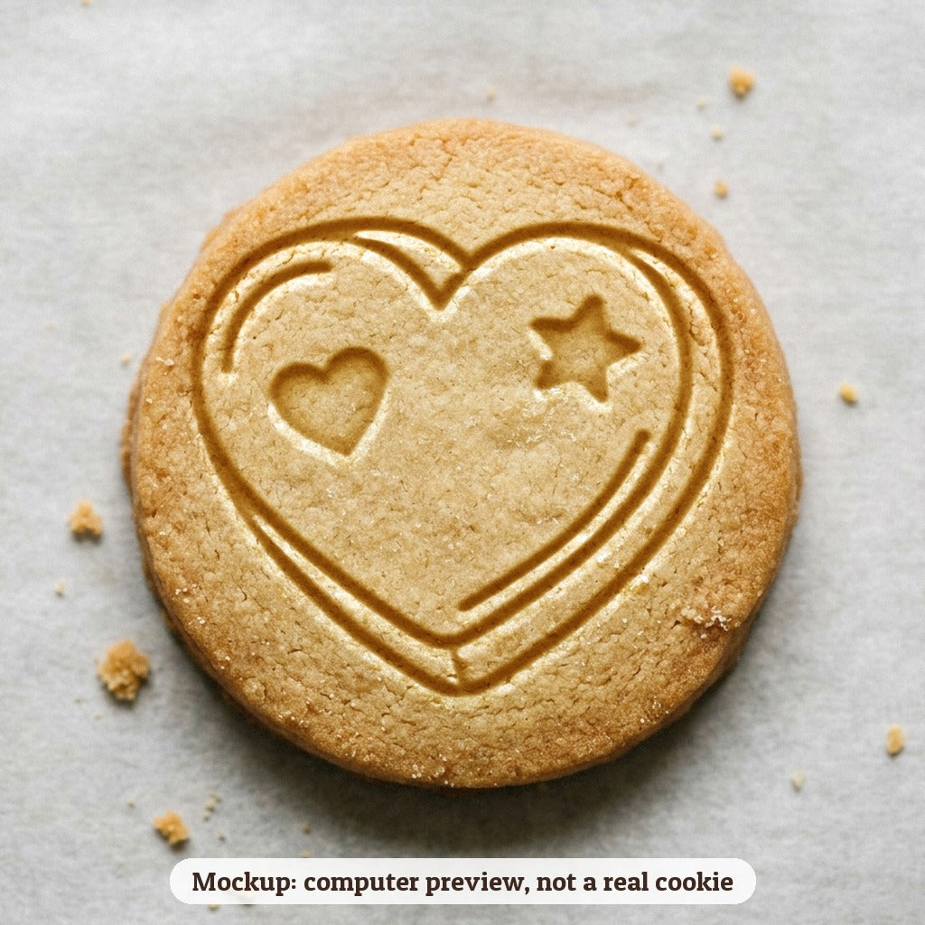 Conversation Heart cookie stamp - cookie mockup, a computer preview, not a real cookie