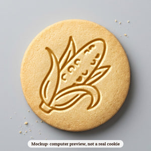 Corn on the Cob cookie stamp - cookie mockup, a computer preview, not a real cookie