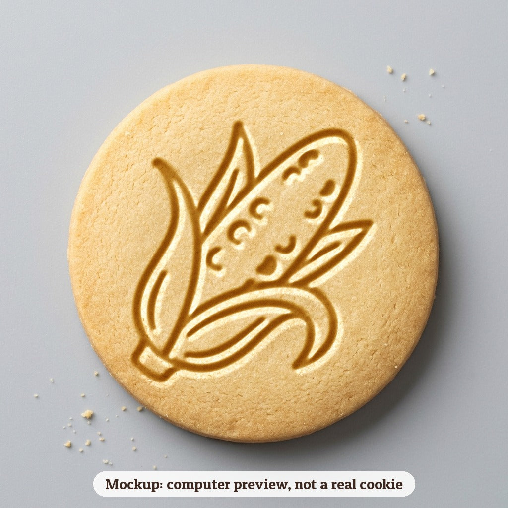 Corn on the Cob cookie stamp - cookie mockup, a computer preview, not a real cookie