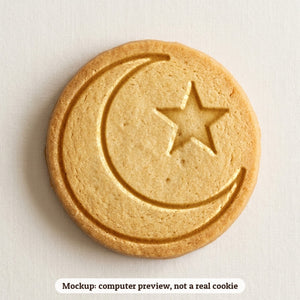 Crescent Moon & Star cookie stamp - cookie mockup, a computer preview, not a real cookie