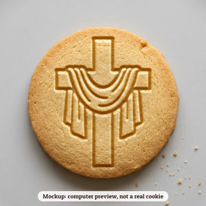 Cross with a Cloth cookie stamp - cookie mockup, a computer preview, not a real cookie