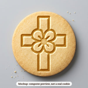 Cross with Flowers cookie stamp - cookie mockup, a computer preview, not a real cookie