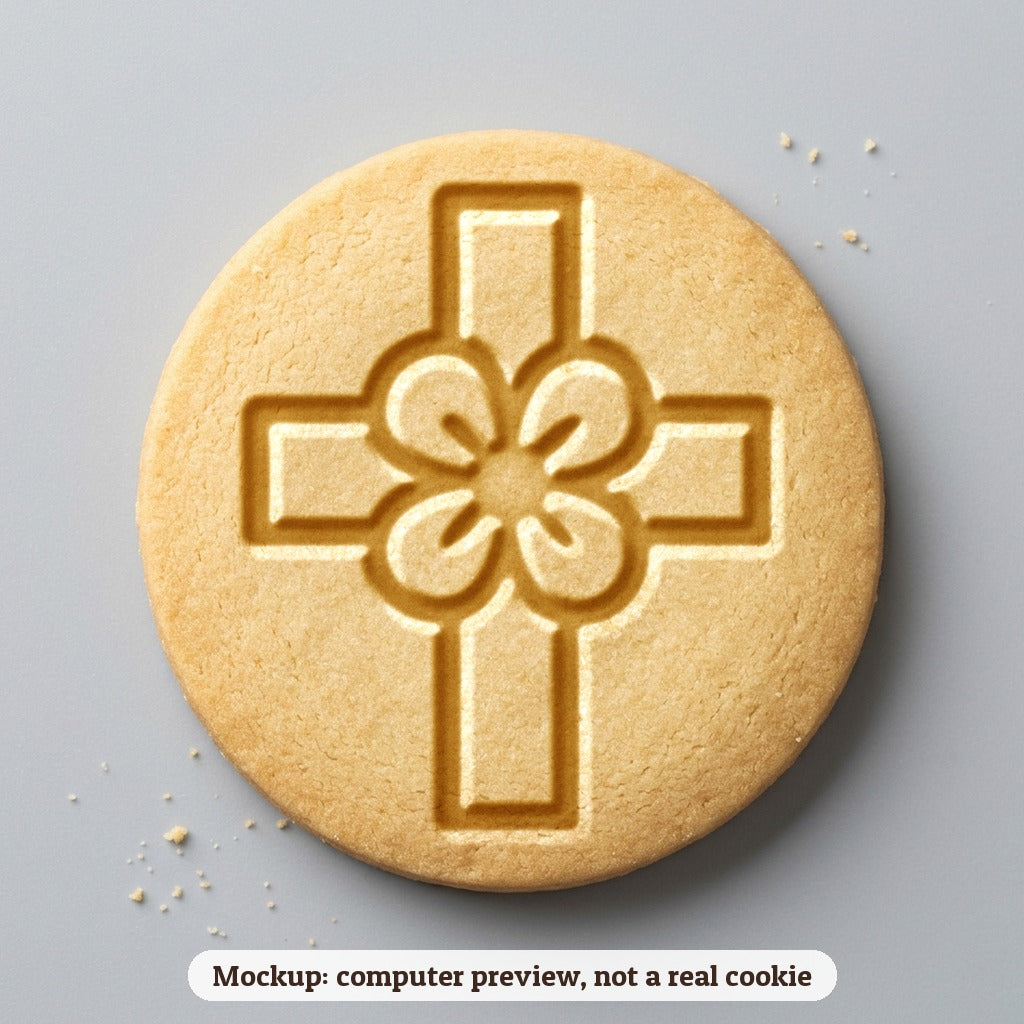 Cross with Flowers cookie stamp - cookie mockup, a computer preview, not a real cookie