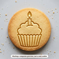 Cupcake with a Candle cookie stamp - cookie mockup, a computer preview, not a real cookie
