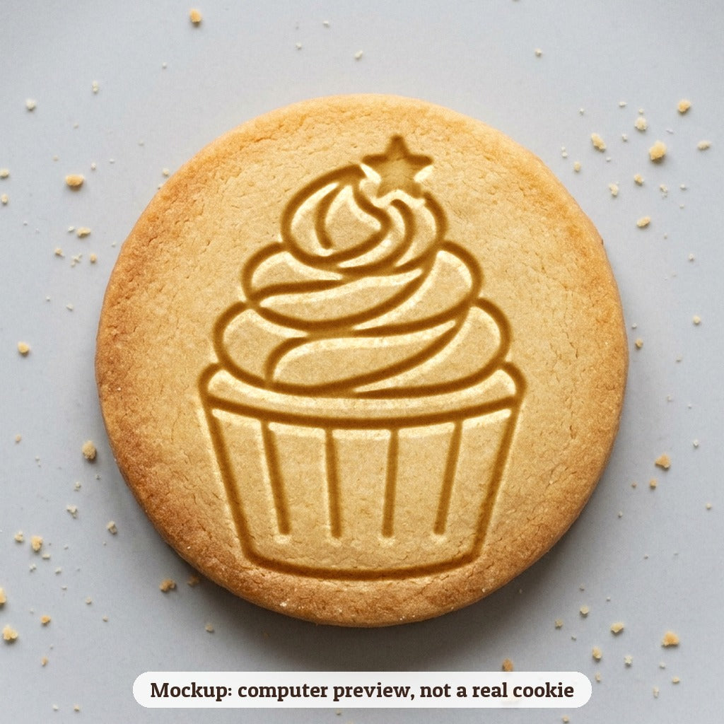 Cupcake with Swirl Frosting cookie stamp - cookie mockup, a computer preview, not a real cookie