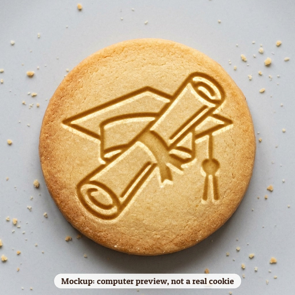 Diploma and Cap cookie stamp - cookie mockup, a computer preview, not a real cookie