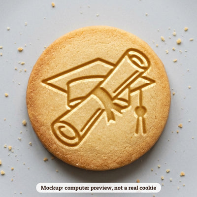 Diploma and Cap cookie stamp - cookie mockup, a computer preview, not a real cookie