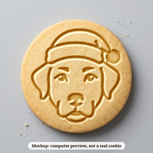 Dog in a Santa Hat cookie stamp - cookie mockup, a computer preview, not a real cookie