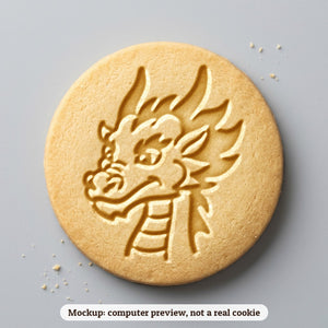 Dragon cookie stamp - cookie mockup, a computer preview, not a real cookie