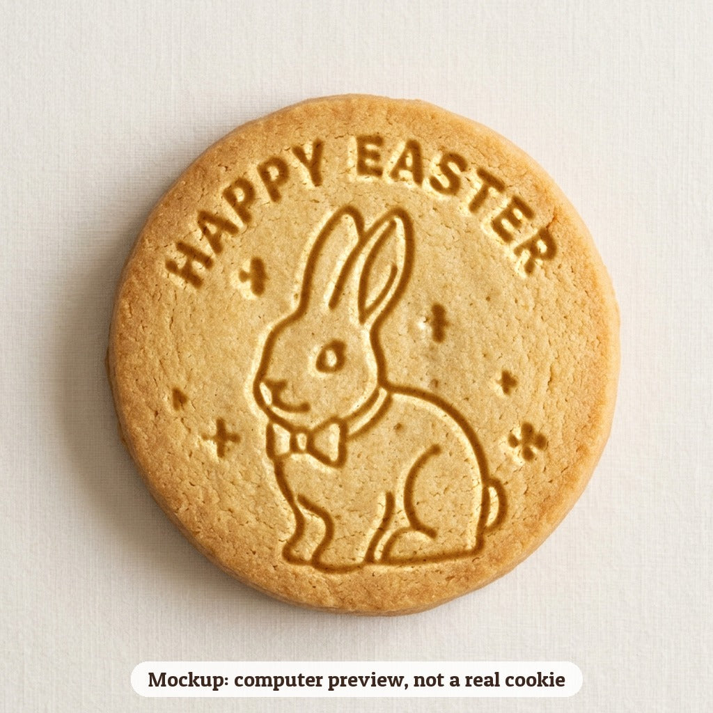 Easter Bunny cookie stamp - cookie mockup, a computer preview, not a real cookie