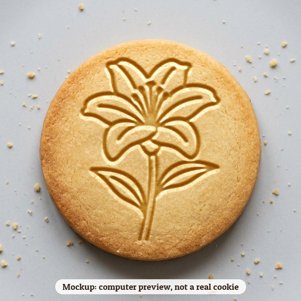 Easter Lily cookie stamp - cookie mockup, a computer preview, not a real cookie