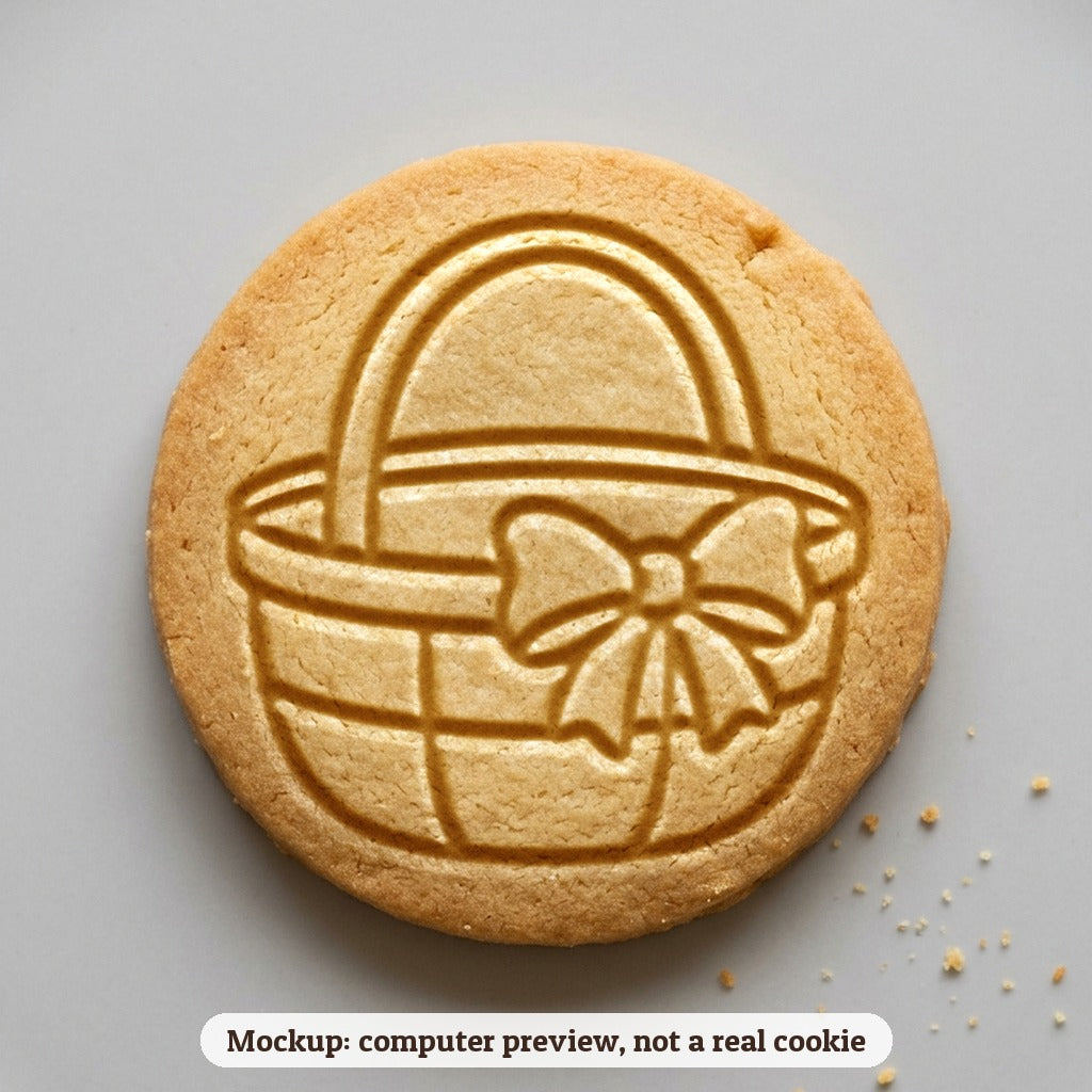 Egg Hunt Basket cookie stamp - cookie mockup, a computer preview, not a real cookie