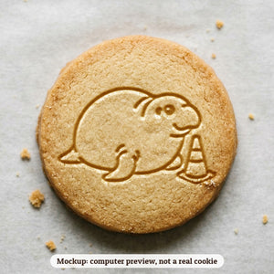 Elephant Seal with a Traffic Cone cookie stamp - cookie mockup, a computer preview, not a real cookie