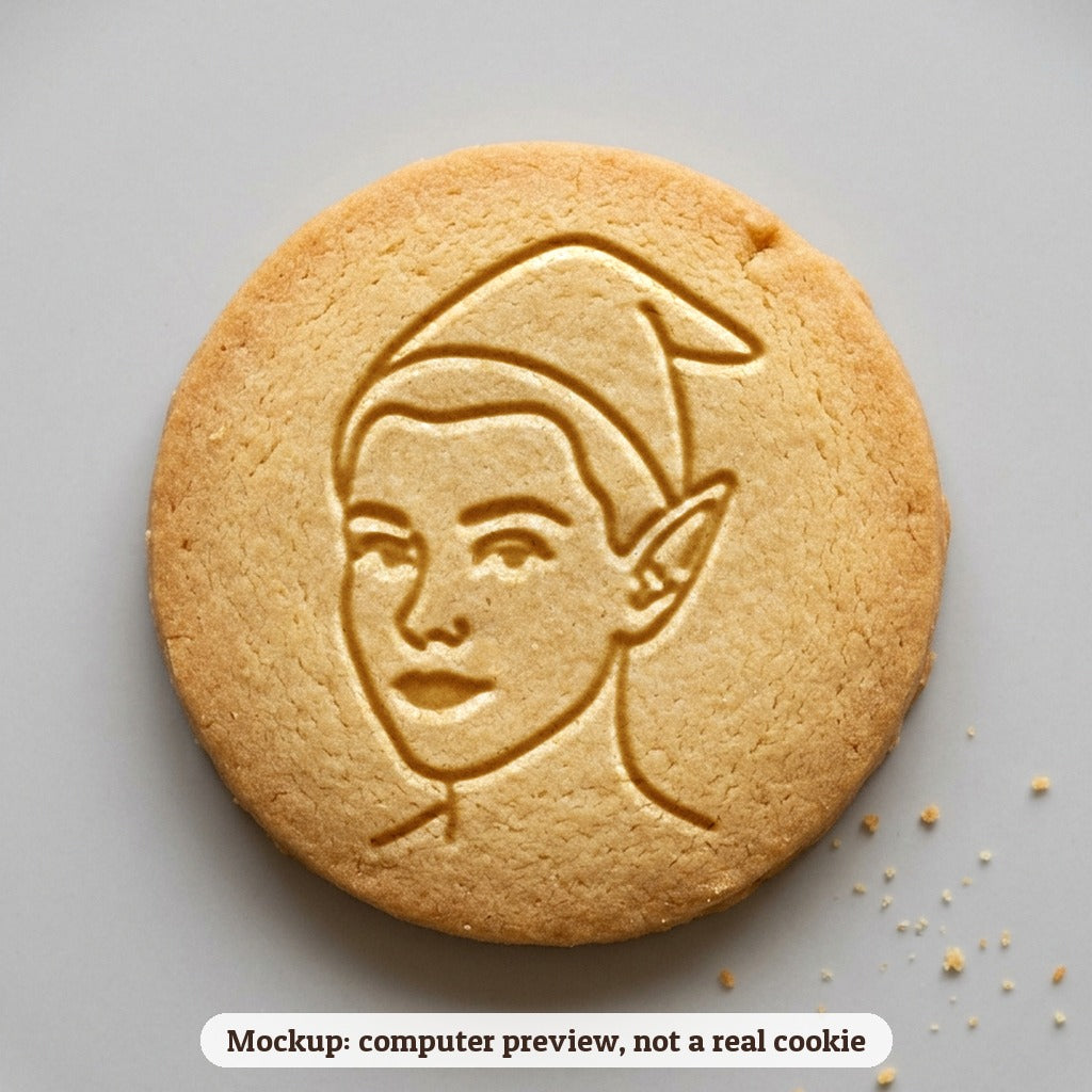 Elf Face cookie stamp - cookie mockup, a computer preview, not a real cookie