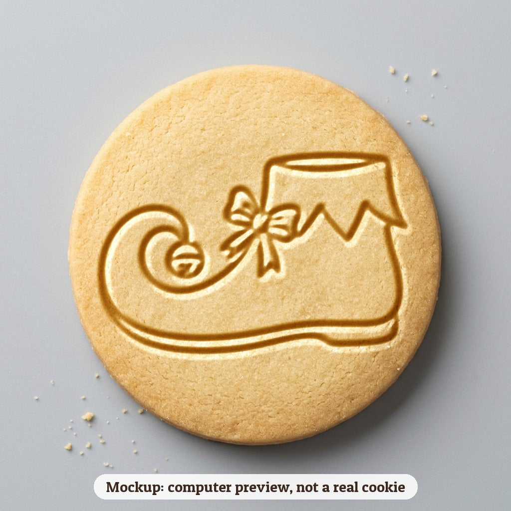 Elf Shoe cookie stamp - cookie mockup, a computer preview, not a real cookie